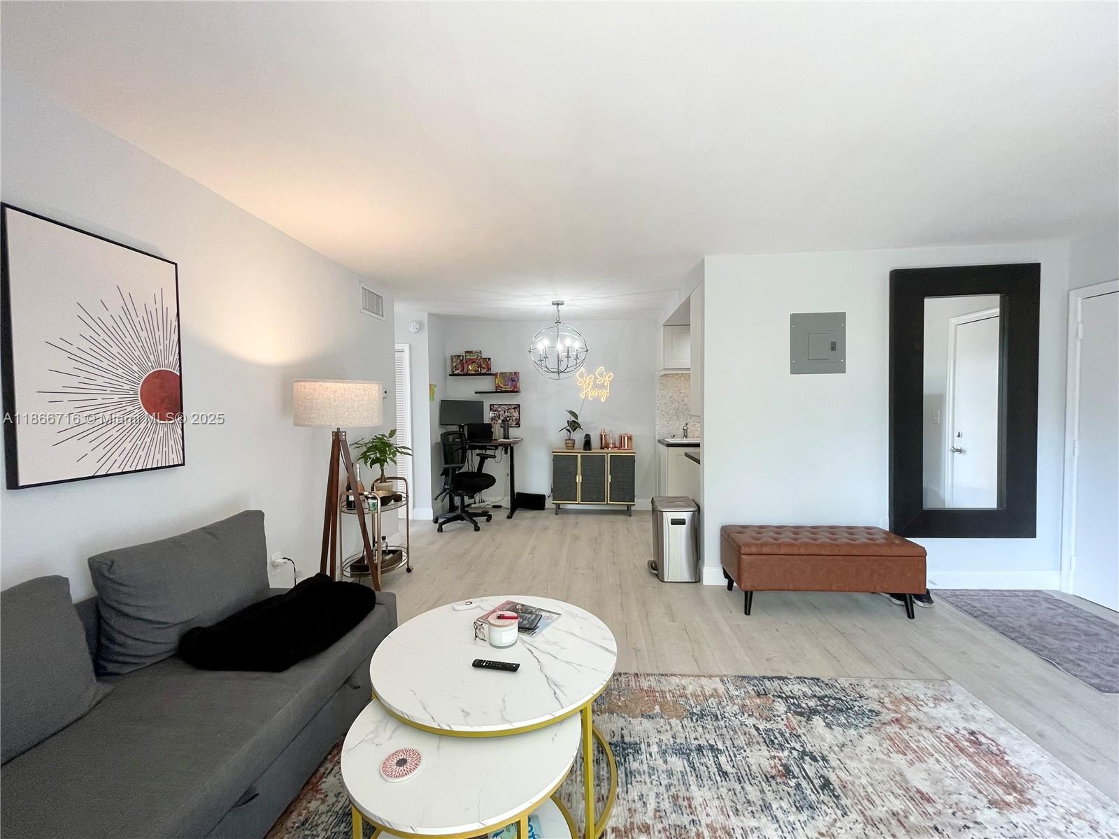 Bright CORNER UNIT, filled with natural Light, in a great location in South Beach, just on Lincoln Road and one block to Trader Joe’s. This condo is fully renovated with permits offers 2 BALCONIES, New Kitchen Cabinetry and Appliances, New Electrical, Impact balcony doors, New Bathroom, New AC, vinyl flooring throughout, views of the swimming pool and the city. Parking spot provided by association and is based on availability!