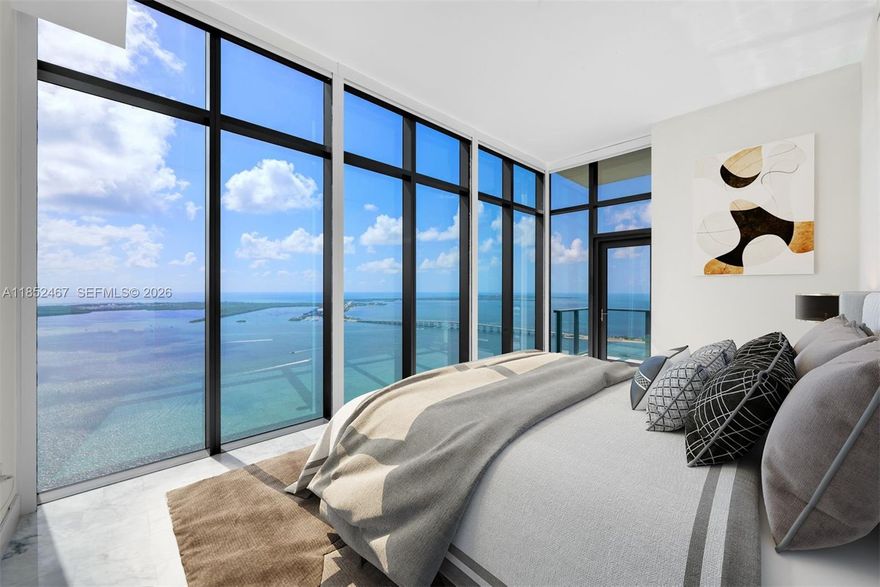 This meticulously designed 2,069 SF lower penthouse at Echo Brickell epitomizes ultimate luxury living, with a spacious layout, 3-BD, 3.5-BA, den, and panoramic views of the Bay and Miami's skyline. The eat-in kitchen boasts custom Italkraft cabinetry, sizable center island, Sub Zero refrigerator and wine cooler, and Wolf induction stove top, wall oven and espresso machine. Enjoy unobstructed water views from a beautiful terrace, with a barbecue. Additional features include a semi-private elevator, Calacatta Luxor marble flooring,12-ft ceilings, Apple home technology, Lutron lighting system, automated shade system, and 4 parking spaces. Top-tier amenities include an infinity pool, spa, gym, valet, and 24-hour concierge service.