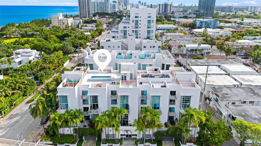 Rare Penthouse 2-Story Duplex Style condo just steps from the beach! This stunning 3 bedroom, 2 bath residence at 7744 Collins Ave offers soaring double-height ceilings and abundant natural light. Enjoy 3 private balconies plus your own rooftop cabana with breathtaking ocean views. Boutique building features a rooftop pool, secured parking, and fob-access entry. A true Miami Beach gem combining space, privacy, and resort-style living... Perfect for those seeking a coastal retreat in a prime location.