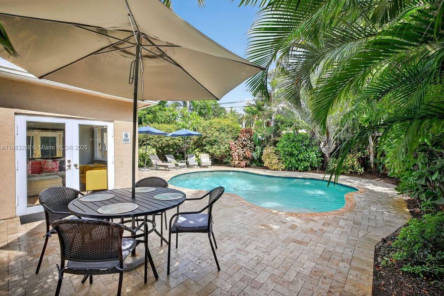 Impeccably maintained single-family home, perfect for families or investors. Currently a thriving Airbnb with stellar 5-star reviews and bookings through April, delivering excellent returns. Features all PVC plumbing, a 2014 roof, and a heated pool with a new pump and vibrant LED light. The property boasts a spacious lot with mature, lush landscaping, all impact windows and doors, and an outdoor shower for added convenience. Comes fully furnished, offering immediate move-in or rental-ready appeal. Includes room to expand, a 1-car garage, and a private driveway accommodating up to 4 cars. Enjoy cooking with a modern gas range. A true gem with endless potential!