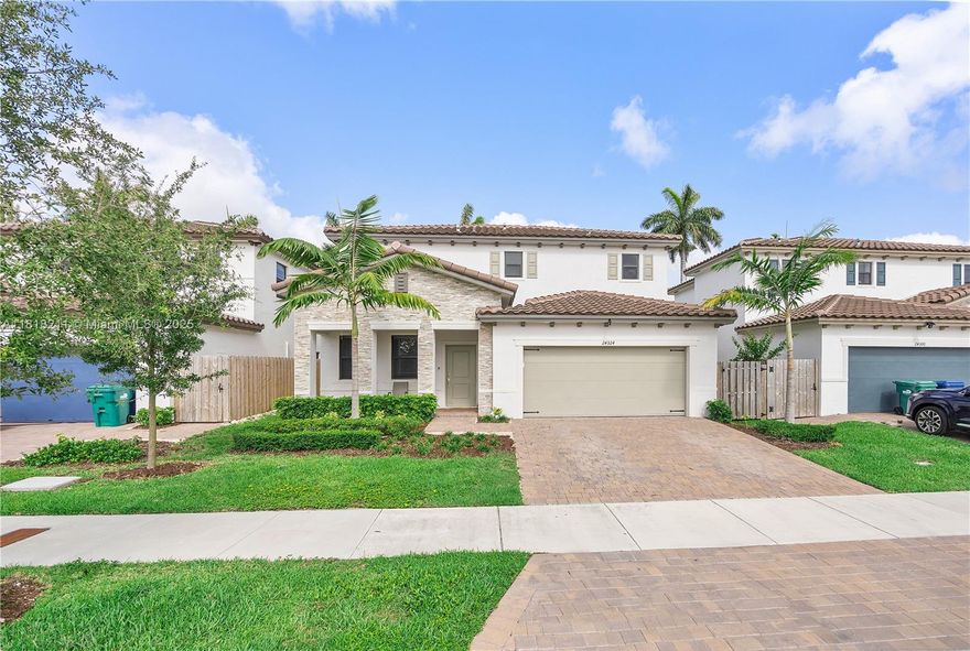 Discover modern comfort and thoughtful design in this 4-bedroom, 3-bath, 1 Den/Office, 2-story home with a 2-car garage, nestled in the tranquil Corsica community. The open-concept upgraded kitchen shines with quartz countertops, lovely cabinetry, and a stylish backsplash that seamlessly connects to the main living space with Italian porcelain tile. A convenient full bedroom and bathroom on the first floor are perfect for guests, while upstairs features spacious bedrooms and a primary suite with an expansive bathroom and multiple walk-in closets. The fenced backyard includes a concrete patio and aluminum pergola, ideal for outdoor living. Additional highlights include a whole-home water filtration and softener system, washer/dryer, tankless water heater, and epoxy-finished garage floor.