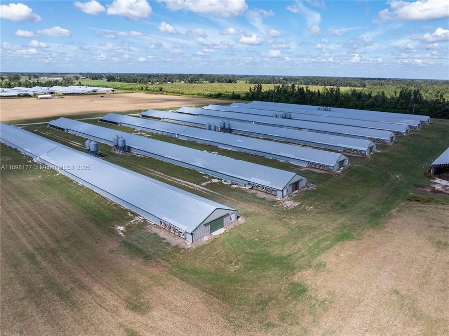 This working 67.56-ac. poultry broiler farm includes farm wells, septic tanks, eight 43' x 510' broiler houses, 50' x 80' litter storage building, 50' x 150' litter storage building, generator system and building, one site-built residence, and detached garage. Approximately 33.36-ac. and poultry improvements are listed for $1,525,000.