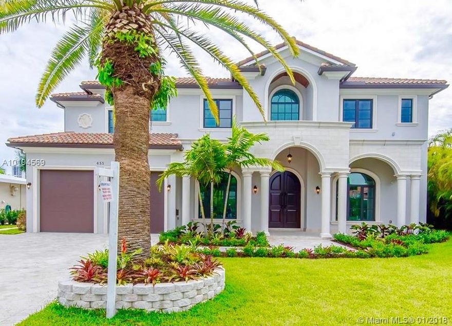 Brand new 2017 construction, 2-story Mediterranean 6 bedrooms+maids room+office+club room/7 full bathrooms+2 halves. 2 car garage. 85 ft. on the water with easy ocean access. Private boat dock with new sea wall & service station. State of the art kitchen with stainless steel appliances, 6-burners gas stove. Light marble floors throughout the entire first floor, wood floors upstairs. Security system with cameras. 4 a/c units.Very large backyard with swimming pool & Jacuzzi. MUST see house! Call today.