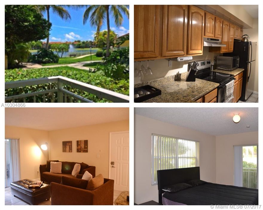 Great Corner Condo on the first floor in the Cutler Bay Area, east of Old Cutler Rd. 1,113 Sq. Ft. 2/2, living room and master bedroom have balconies with a beautiful view of the garden and lake, modern lighting fixtures, kitchen with granite counter tops, wood cabinets, stainless steel appliances, new carpet in the bedrooms,modern closet doors, granite tops in the bathrooms, screened balcony, washer and dryer inside of the unit. Desirable gated community with security guard 24/7, clubhouse, pool, gym, tennis court, barbecue area, playground and a walkway around the lake, one assigned parking space with plenty of visitors parking spaces. Close to Black Point Marina, supermarket, pharmacies, banks, and Turnpike. Contact listing agent for showings!