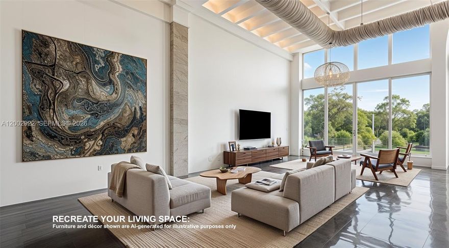 Unique two-story live-work loft at the iconic Bank Condo, with mixed-use zoning—now offering the opportunity for financing with as little as 3% down! Enjoy the ultimate flexibility to live, work, create, or run your business all in one dynamic space. This renovated residence features dramatic 15-ft double-height ceilings, expansive windows, and a bold industrial aesthetic filled with natural light. The oversized layout offers a spacious open living area, while the bedroom is positioned on the lower level for a distinct and functional design. Recent upgrades include a modern kitchen with custom cabinetry, quartz countertops, and new Bosch appliances. The bathroom showcases new Duravit fixtures, a glass tub enclosure, and updated tile flooring. Additional highlights include automatic blinds, newer AC, a new water heater, updated lighting, vinyl flooring, and professional acoustic insulation. Building amenities are well maintained and include a gym and jacuzzi on the rooftop with panoramic views of the city and bay. Ideally located just minutes from the Miami Design District, Midtown Miami, Wynwood, Miami Shores, and approximately 15 minutes from Miami Beach. Don’t miss this rare opportunity!
