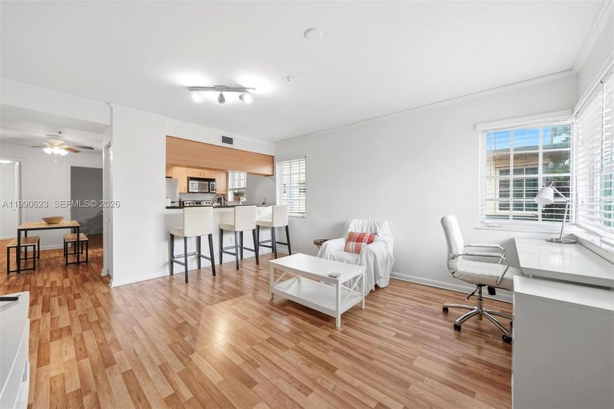 Prime Miami Beach location just moments from South of Fifth. This bright and well-designed 2 bedroom, 2 bath corner residence offers 825 square feet of comfortable living space with abundant natural light, a functional layout, and washer/dryer inside the unit. A rare assigned parking space adds everyday convenience. Just two blocks from the beach and within walking distance to Target, Publix, top dining, shopping, and nightlife. Pets allowed. The building permits immediate rentals with a 6-month minimum, making it an excellent option for both end users and investors. Seller has already paid the $12,000 roof assessment. Vacant and easy to show.