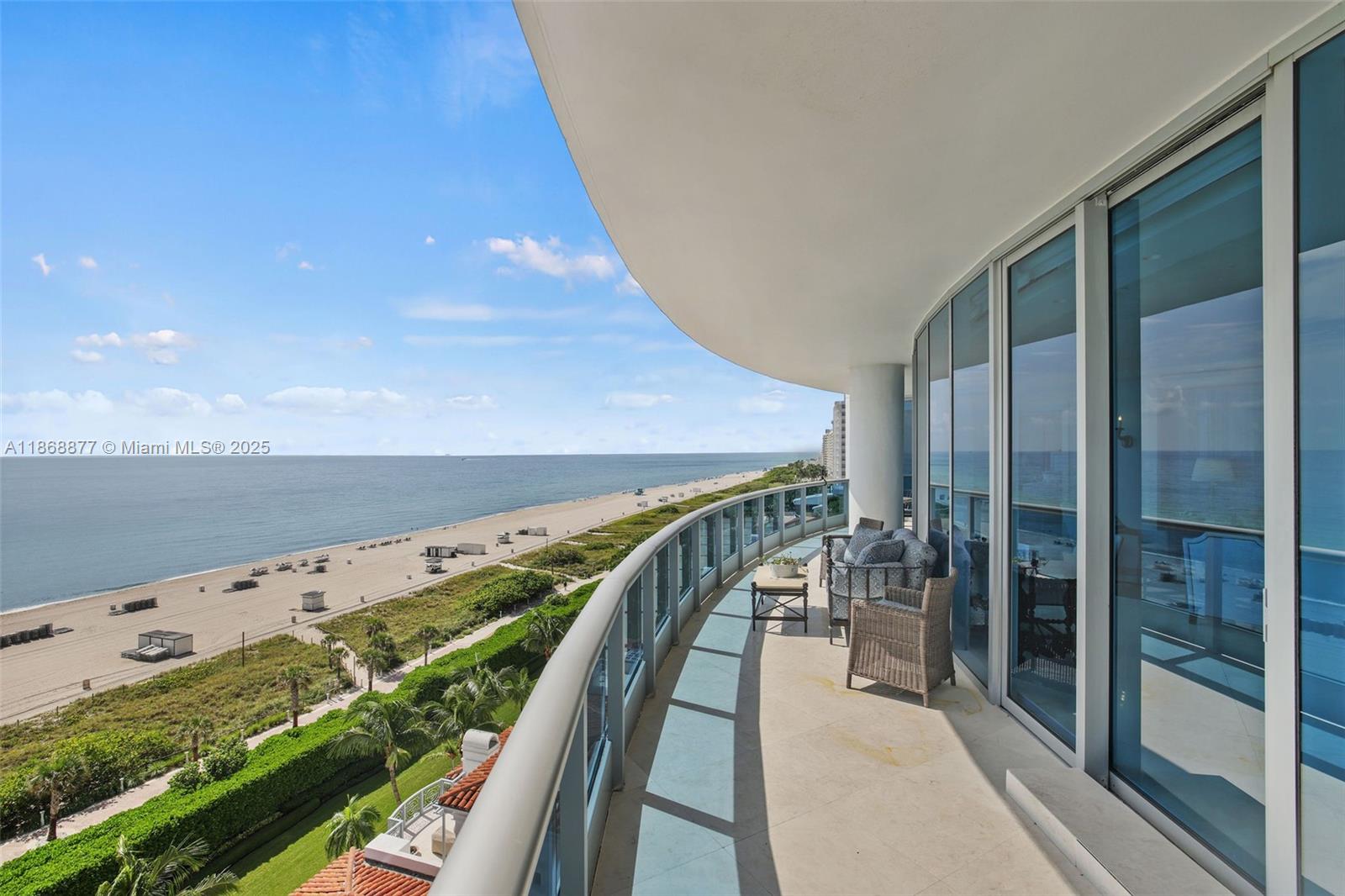 Residence 1007 at The Bath Club offers 2,959 SF with wide ocean views through floor-to-ceiling glass. This 2BD + Den, 3BA residence has been meticulously renovated with marble flooring, high-end wall coverings, custom cabinetry, craftsman millwork, hidden pocket doors, and linear AC with 10-ft ceilings. Features include a semi-private elevator foyer, whole-home automation, and a spacious laundry room with separate service entrance. The chef’s kitchen boasts Viking, Sub-Zero, and Miele appliances plus 2 wine coolers. The Bath Club provides unmatched privacy, white-glove service, and resort-style amenities including pool and beach service, spa, fitness center, tennis, concierge, and valet.