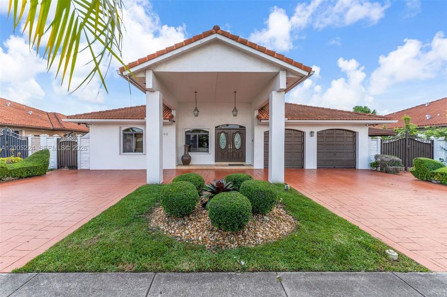 Beautifully appointed single-family residence featuring 4BR/3BA and a 2-car garage. The property boasts a porte-cochère and a spacious circular driveway, providing both convenience and ample parking.Inside, the home offers well-designed living and dining areas, a den, and an open-concept kitchen with breakfast area, as well as a Florida room ideal for additional living space.The spacious primary suite features two closets,a private door providing access to the terrace, and a bathroom with a tub, separate shower, and double vanity. All bathrooms include showers.The garage, with a legal door and window, has been converted into additional living space and offers potential for easy conversion into an income-producing unit. Tile flooring flows seamlessly throughout the home and garage.Step outside to a private backyard oasis with a pool and heated spa, both equipped with heating systems, along with a gazebo and built-in barbecue surrounded by paver flooring,perfect for entertaining or relaxing year-round.Ideally located near top-rated schools, shopping centers, hospitals, restaurants, the Turnpike, Dolphin Expressway, and International Mall. You will love this property,come and see it for yourself.