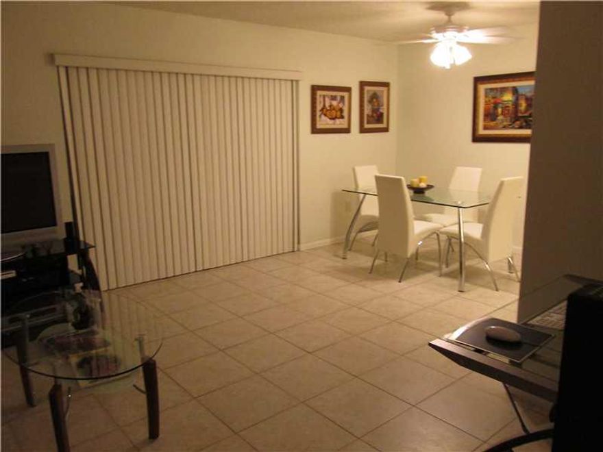 Wonderful Location Location!! gorgeous unit with great floor plan,  1 large bedroom with 2 closets, 1 bathroom, large living room, open kitchen, tiles throughout entire unit,  over size balcony makes perfect for entertaining & provide a private storage. C ommunity include pools, club house, tennis court etc...walking distant to restaurants, shopping center, washer & Dryer inside the unit. Water & basic cable include in the rent.