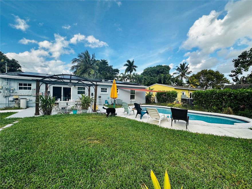 Charming 3 BR, 2 full Baths, single-family home with Private Pool, and versatile office that can be converted into a 4th bedroom. NO HOA! Fresh paint, New Roof 2023, SOLAR 2023 will be paid off at closing (very low electric bill), pool resurfaced 2023 impact windows, water softener, large driveway. Features an open layout filled with natural light, ideal for both everyday living and entertaining. The well-equipped kitchen boasts a large island.  Located in a family oriented neighborhood, close to shopping, dining, schools, and major highways. Ready to move in!  THIS IS A MUST SEE.