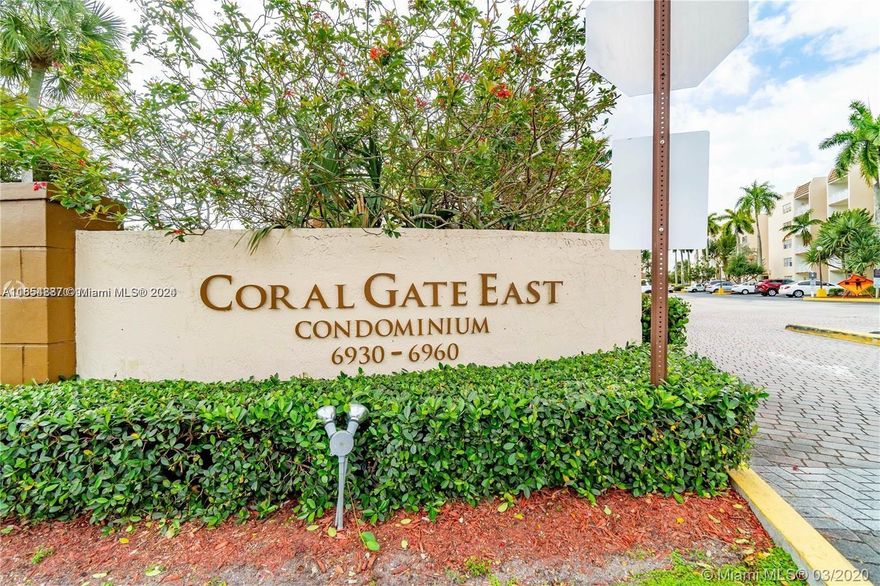 Spacious 1 bedroom, 1,5 baths unit with 989 sqft in Coral Gate East condo; good size walk-in closet, recently installed high traffic laminated floors. Balcony overlooking Pool area, Tennis courts and Clubhouse. Great location: close to schools, expressways, shops and the Miami Lakes area. Excellent for investment or owner occupied. A must see!