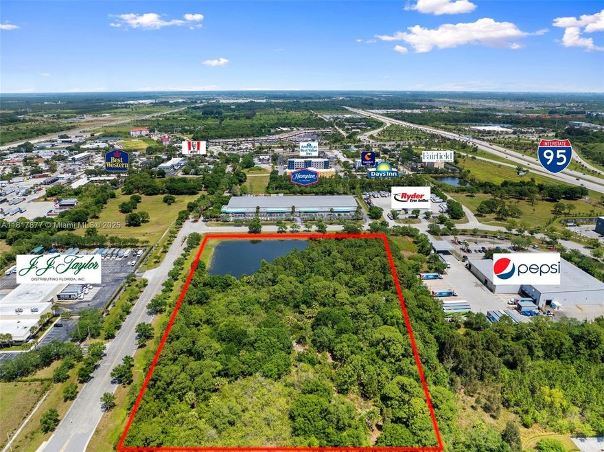PRESTIGIOUS CROSSROADS PARK OF COMMERCE. LOT #21 IS A 5.66 +/- ACRE PLATTED LOT LOCATED AT THE FRONT ENTRANCE OF THE CROSSROADS WITH LAKE VIEWS. SITUATED BETWEEN I-95 & FL TURNPIKE WITH IMMEDIATE ACCESS TO BOTH. THIS SITE IS WITHIN A TWO-HOUR DRIVE TO OVER 75% OF THE STATE'S POPULATION, MAKING IT A SUPERIOR LOCATION FOR DISTRIBUTION. CLOSE PROXIMITY TO WALMART REGIONAL DISTRIBUTION HUB & NEW "RECENTLY OPENED" AMAZON FACILITY. TENANTS INCLUDE: PEPSI COLA, RYDER TRUCK, J.J. TAYLOR DISTRIBUTION, HULLETT ENVIRONMENTAL, NUCO2, NEXT PLUMBING, ABC SUPPLY CO., HAMPTON INN, COMFORT INN & MANY MORE.OVER 100' OF ROAD SYSTEM (2 LANES IN-2 LANES OUT) TO ACCOMIDATE DOUBBLE TANDEM TRACTOR TRAILERS. DESIGNATED A FOREIGN TRADE ZONE. PERFECT SITE FOR OUTSIDE STORAGE LOCATION. READY FOR DEVELOPMENT
