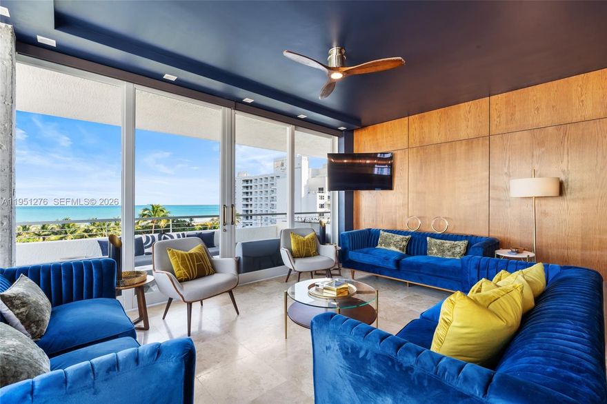 Experience elevated living in this upgraded 2-bed, 2-bath apartment in the heart of South of Fifth. This beautifully decorated unit boasts a spacious layout, perfect for entertaining, and offers breathtaking beach views. The private wrap-around balcony on the 8th floor provides stunning direct ocean view, creating the perfect retreat. Elegant features include new hurricane-impact doors and windows, a designer kitchen and baths, ample closet space, and sophisticated travertine marble floors. This boutique 20-unit building offers luxurious amenities, including an oceanfront pool and spa, fitness center, secure lobby, and dedicated parking. Located on Ocean Drive, you're steps away from world-class dining, shopping, entertainment, and pristine beaches.