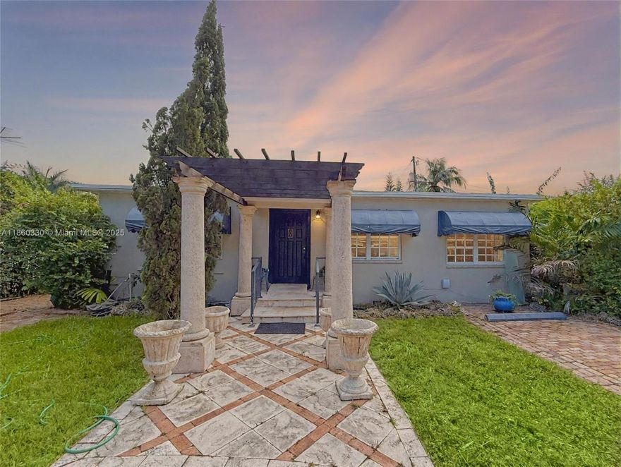 Prime Schenley Park location on Red Road, directly across from Coral Gables—minutes to Nicklaus Children’s Hospital, the Biltmore, UM, Publix, dining, and parks. Charming 3-bedroom, 2-bath with a flexible layout and potential private-entry suite for guests or supplemental income. Dual entrances with an electronically operated gate enhance privacy and convenience. A sweeping circular driveway accommodates multiple vehicles and is framed by manicured landscaping for standout curb appeal. Inside, bright, easy-flow living areas suit everyday life and entertaining. Diligently maintained with a 2021 roof for peace of mind. Set on a tree-lined street in one of the area’s most coveted neighborhoods, this residence pairs an unbeatable location with practical. Move-in ready and Easy to Show!