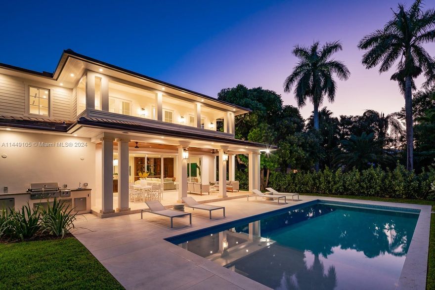 Finished and Phenomenal! Fall in love with this extraordinary home in the idyllic Dante Fascell Park neighborhood of South Miami. This brand new, timeless Florida Vernacular-style residence was built with the most discerning eye for quality, beauty, and South Florida lux living. Over 6,400 total square feet of exceptional space boasts family rooms upstairs & down, superb living & dining rooms with coffered ceilings,magnificent eat-in kitchen with Wolf and Sub-Zero appliances, and the most divine master suite one could wish for. Honorable mentions include a gorgeous bar, exquisite limestone & hardwood flooring,energy-efficient solar panels, and captivating alfresco setting with covered terrace & veranda, summer kitchen,fabulous swimming pool, and lush 14,000sf lot with green space galore!