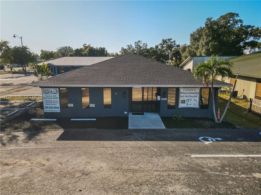 Fully renovated 2,384 SF free-standing professional/medical office building located in Fort Myers’ Midtown corridor. Recent upgrades include new ceilings, LED lighting, luxury flooring, modern fixtures, stone-counter kitchenette, oversized restrooms, and newer roof (2023). Layout features 4 large offices, 1 private office, 10x12 conference room, walk-in lobby, and 1,000 SF open flex space ideal for expansion or sub-leasing. Situated on a 16,900 SF lot with extensive paved parking. CG zoning. SBA ready with seller financing available. Ideal for owner-users or investors seeking multi-tenant potential and strong rent upside. Prime location near Colonial Blvd, Downtown, US-41, hospitals, and government centers.