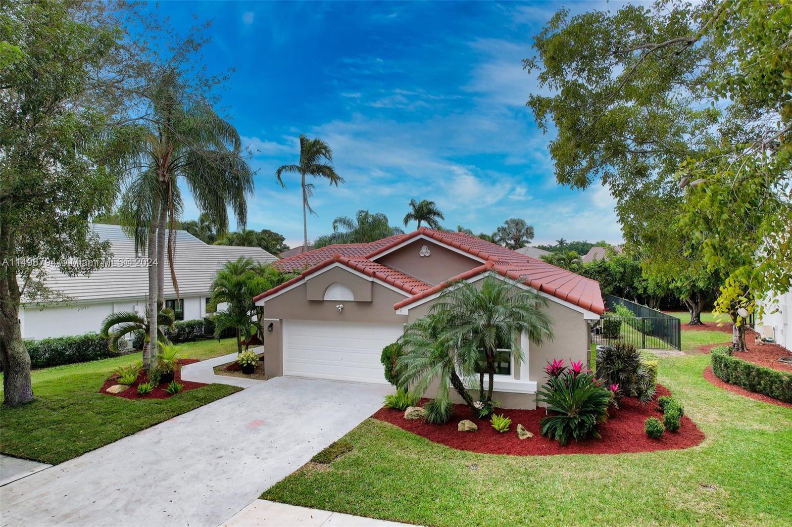 Immerse yourself in the Florida Lifestyle and the gated resort style community of Orchid Island. This gorgeous, single-story 4-beds, 2.5baths residence, offers an open floor plan perfect for comfortable living and entertaining. Kitchen boasts SS appliances. A spacious social area shows a breathtaking pool and fenced backyard.
This beautiful home was recently painted, has vaulted ceilings, brand new AC and Impact windows to be installed for your safety and convenience. Large partially covered patio with amazing backyard perfect for entertaining. A rated schools. Meticulously maintained. Pet Friendly. Rent includes Pool and Lawn Maintenance.
Community offers Tennis, basketball, tot-lot and 24/7 guard security, situated off of Royal Palm Boulevard.