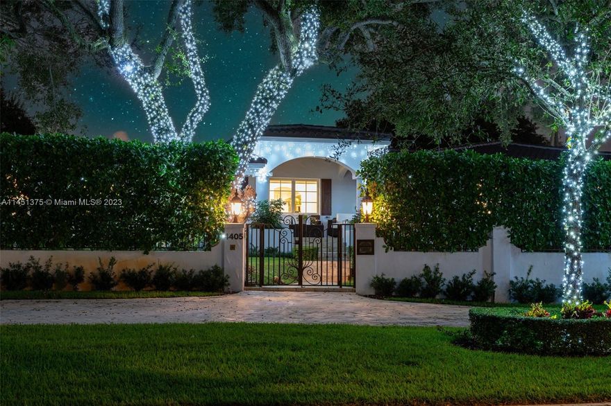 Welcome to your One-Story Mediterranean Tropical Retreat in the heart of Coral Gables! As soon as you enter the gates to this estate, you're greeted with a spacious and private front yard with beautiful Oak Trees. The perfect place to relax on your front porch and enjoy the view of your mature landscaping. The 5,087 SF estate features 5 ensuite bedrooms w/ oversized formal dining room, updated kitchen w/ breakfast nook overlooking the pool, & family room w/ telescopic doors that lead to your pool - this is the PERFECT home to entertain. Impressive primary suite with seating area / den, large custom built closet & elegant bathroom. Sonos speakers, electric blinds, & cameras throughout the home. Brand New Roof. Close to Riviera & Biltmore Golf Course.