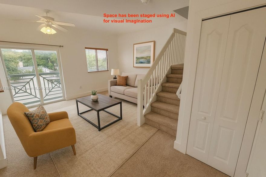 Townhouse style condo in Miami Springs, centrally located on top of Bella Bakery and walking distance to pizzeria, convenience store, laundrymat. 2/2.5 spacious with nice view of Royal Poinciana. Hookup for washer/dryer in unit if tenant wants to put one, water is included. 1st month rent and 2 deposits (2nd deposit can be split into 4 payments to help tenant at move-in). Community balcony available as well and plenty of parking.