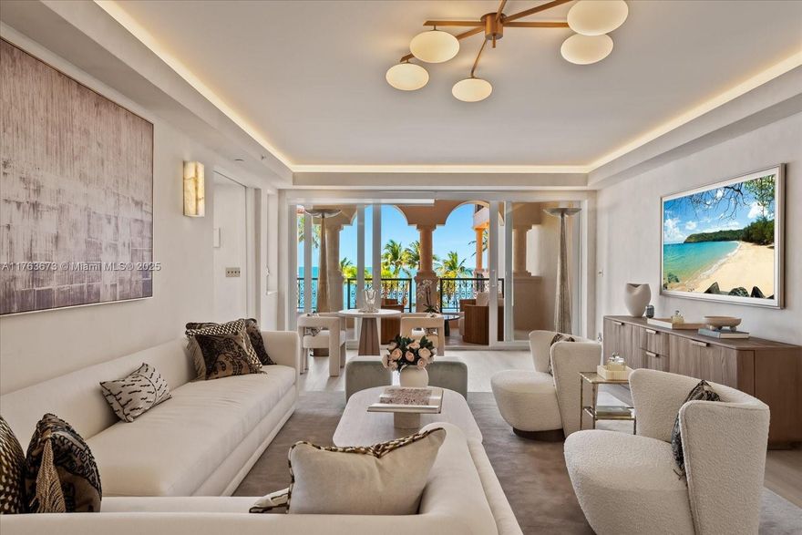 Visit this stunning rare gem! A newly renovated Seaside Village Lower Penthouse condo located on Fisher Island. This flow-through unit boasts breathtaking views of the Atlantic Ocean, Miami skyline and Miami Beach from its east and west expansive terraces providing a perfect backdrop for sunrise and sunsets. Encompassing 2,916 sq ft of meticulously designed living space. Features include: 3 bedrooms, 3.5 baths, oak wood and marble floors creating a warm and sophisticated ambiance, a gourmet kitchen with top-of-the-line appliances, custom cabinetry, formal dining room, exquisite light fixtures, waterwork brass fixtures, impact glass door and more. Fisher Island offers an unmatched lifestyle of leisure and luxury. Visit this exceptional unit!