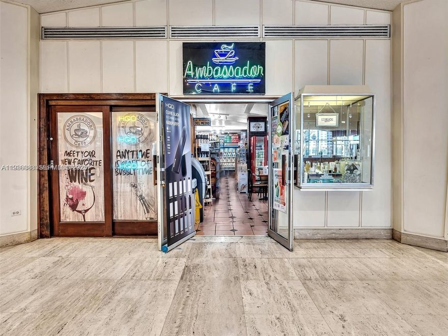 Extremely Rare Opportunity to Own a commercial space in the Lobby of the Four Ambassadors. Absolutely the best value on Brickell. A-Plus tenured Tenant with a 4 1/2 year Lease in place. Tenant is a successful Market / Deli operator with beer & wine license open from 7:00 a.m. until midnight. The underlying Real Estate ONLY is for Sale.