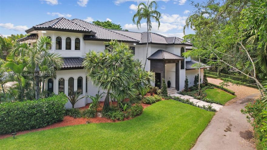 Nestled in a private (5 Home) gated community, this luxury estate offers Mediterranean architecture and modern sophistication. Features include high ceilings, marble/wood flooring, gourmet kitchen with wood cabinets, quartzite countertops, and high-end stainless steel appliances. The master suite includes dual walk-in closets, a private balcony exiting the master suite overlooking the pool/garden, and a spa style master bathroom which boasts his and hers shower heads, separate bath tub, and sauna room. Outside, enjoy a private oasis with oak trees, outdoor grill, and a modern pool, perfect for entertaining in secluded tranquility. The home also has a gas generator to power up the home during any major power outage or storm.