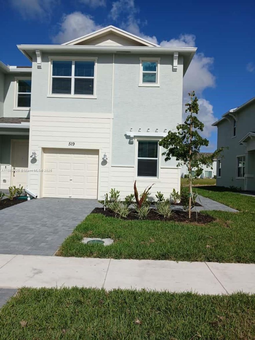 Corner Townhouse for Rent features 3 bedrooms, 2.5 bathrooms, and + den. It has stainless steel appliances, a covered garage, impact windows, a Ring doorbell, and WiFi Internet. Enjoy a lovely lake view from the living room and master bedroom, as well as a beautiful lake view from the secondary bedroom. Located near the soon-to-open hospital, close to Publix, restaurants, beauty salons, and just minutes from the Turnpike and a gas station. Be the first to live in this brand-new home, in a privileged location.
