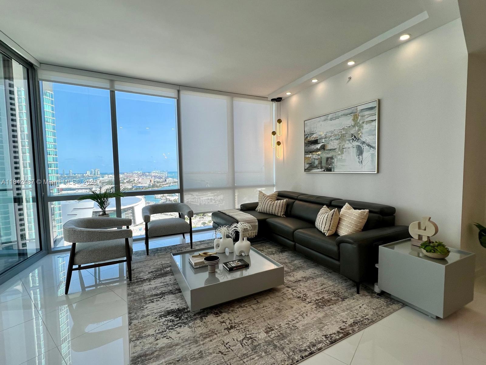 FULLY FURNISHED 2BD/3BTHS LUXURY BUILDING PARAMOUNT MIAMI WORLD CENTER. OVERSIZED
BALCONY OVERLOOKING MIAMI SKYLINE, PRIVATE ELEVATOR TO THE UNIT. GREAT LOCATION. WALKING
DISTANCE TO VIRGIN TRAIN STATION, BAYSIDE, AMERICAN AIRLINES ARENA, ART MUSEUM AND
ENTERTAINMENT. BASIC INTERNET, CABLE, AND WATER INCLUDED. PLENTY OF AMENITIES AND SERVICES. FIVE
POOLS, BASKETBALL COURT, BOXING COURT, RACQUETBALL, YOGA, SAUNA, SPA, ULTIMATE GYM, BBQ KITCHEN,
VIRTUAL GOLF, RECORDING STUDIO, KIDS PLAY AREA. COMING SOON: SOCCER FIELD, TENNIS COURT, SKY
DECK, OBSERVATORY. JACUZZI ON 53rd FLOOR OVERLOOKING MIAMI SKYLINE. 24 HRS CONCIERGE, VALET
PARKING, SECURITY.