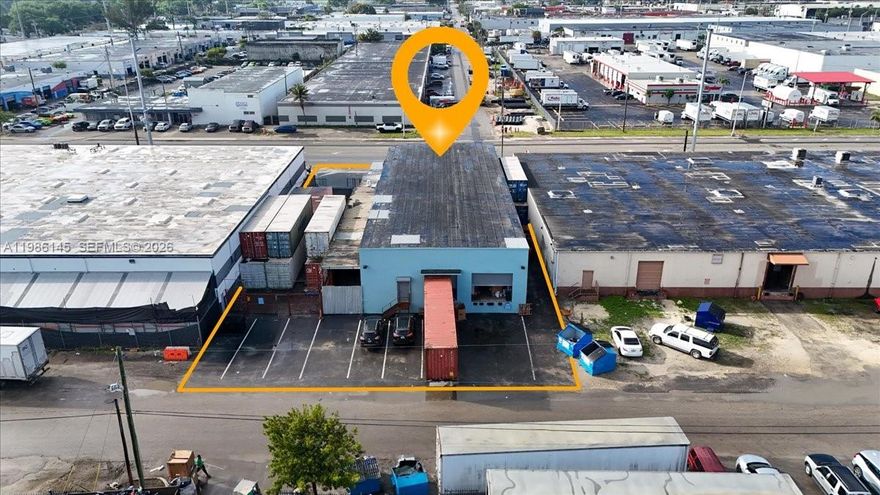 Excellent industrial opportunity located on busy NW 54th Street and LeJeune Road, with easy access to major highways.
The property features a high dock loading area, ideal for warehouse and distribution use. Currently configured with a front unit leased as a restaurant and a rear industrial space with high dock, both generating steady income.
This is a great income-producing property in a prime central location.