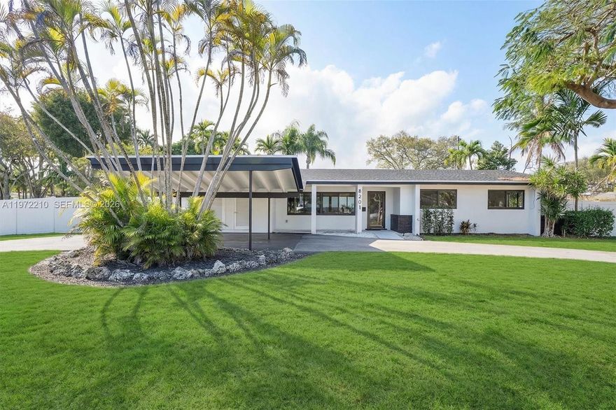 Located in Mangowood, this beautifully renovated single-story residence offers 2,525 square feet with 5 bedrooms and 3 full bathrooms. Updates include a new roof (2023), remodeled kitchen and baths, new flooring, impact windows, two new A/C systems (2024), smart thermostats (2025), and an on-demand water heater and electrical panel (2026), providing peace of mind for many years to come. Designed for seamless indoor-outdoor living, the home wraps around the pool, creating a serene, private oasis. Expansive sliding glass doors and windows fill the space with natural light. Multiple outdoor living areas include a covered terrace, dedicated BBQ space, and generous yard areas on both sides of the 16,334 sqft corner lot. The flexible layout supports multigenerational living or evolving needs. Generous closets and ample parking add everyday ease, all just moments from top schools, shopping, and fitness. Mortgage savings may be available for buyers of this listing.