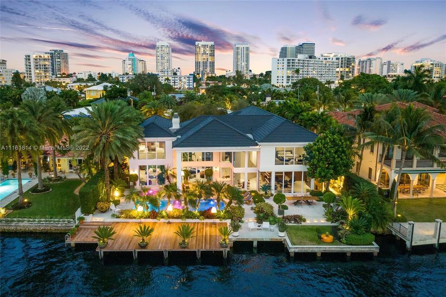 Impeccably located along the Middle River within Fort Lauderdale’s alluring Sunrise Intracoastal gated community sits 555 Middle River Drive, a stunning waterfront estate with an abundance of bravado, elegance and commanding waterfront views. The palatial 7 bedroom, 8/2 bathroom estate home makes extensive use of natural light, glass & wood elements, each distinctly appointed with exceptionally spacious modern design, flourishing open living spaces and towering 21' ceilings. Complemented by a private guest apartment above the home’s 3-car garage, the incredible 2-story extended master bedroom suite overlooks the estate’s tropical zen garden and lavish rear patio with outdoor kitchen, pool and direct, unfettered access to the Intracoastal and Atlantic Ocean. A true yachter’s paradise.
