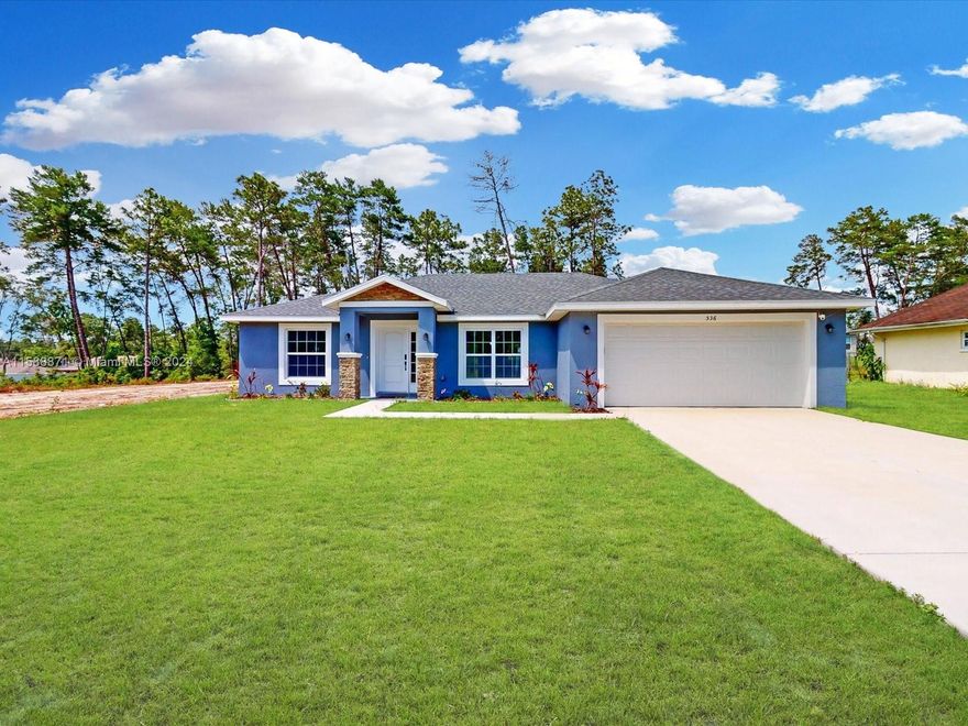 There is no need to keep searching, this is the home for you! A brand-new home with several upgrades and located in the amazing area of Ocala, near all of Florida’s major attractions such as theme parks, shopping centers, pretty lakes and trails, and more! Located in Marion Oaks, this home is perfect for anyone, from first-time homeowners to someone relocating, to even investing! The upgrades in the house are laminated floors throughout the whole house mixed with ceramic tiles for the wet areas, a superb sliding glass door in the master bathroom, granite countertops in the bathrooms, a laundry room, epoxy resin flooring in the garage illuminated by modern chandeliers, and so much more! With three bedrooms and two bathrooms there is enough space for your whole family!