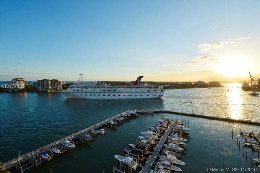 Beautifully and freshly renovated unit that Features panoramic views of the beach, city, intracoastal and Fisher Island with magnificent sunset over Miami skyline. Floor-to-ceiling windows induce an outdoor feel. Detailed craftsmanship includes imported expansive custom closets, re-designed master bath, recessed lighting throughout, wet bar with Subzero wine cooler and ice maker, large gourmet kitchen with high-end appliances. Luxury amenities complimented by a professional staff dedicated to service.