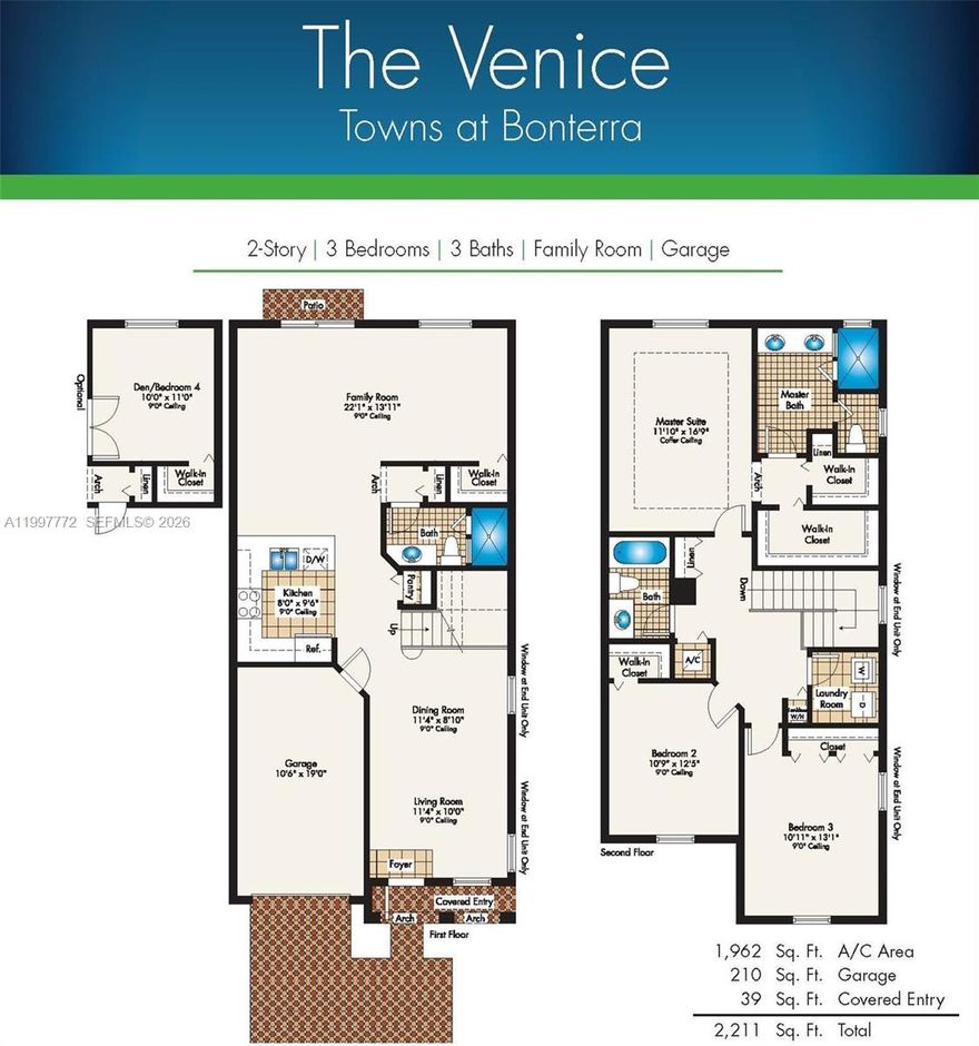 Waterfront and one of the largest 3-bedroom, 3-bath home with 1-car garage totaling 1,955 sq. ft. Builder provided option of 4 bedrooms by enclosing family room downstairs; hence the full bathroom with shower on the first floor. The master bedroom features 2 walk-in closets, dual-sink bath, and enclosed toilet. Brand new stainless kitchen appliances and brand new batteries for the 8 solar panels. 24x48 porcelain tiles on first floor and all bathrooms with luxury vinyl planks in all bedrooms. Located in a gated community with resort-style amenities for ultimate comfort and security.