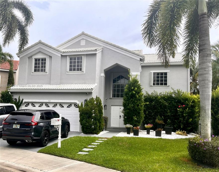 Stunning smart home fully equipped with top-tier upgrades and luxury finishes. Includes generator, gas tank, and professional security system (leased as owned) with cameras, wireless sensors, and smart front door lock. Total home automation via Samsung SmartThings and Alexa: control lights, outlets, irrigation, and fire/smoke alarms remotely. Saltwater pool with sand-blasted white marble deck (anti-slip), Diamond Brite interior finish, Bluetooth multicolor LED lights, and vacuum cleaner system. Premium surround sound with 5 indoor speakers, subwoofer, and 2 outdoor speakers. Custom-built family room unit with integrated audio and video system. Brand-new 10-ton A/C, new water heater, recently installed roof up to latest city code (7 years). Includes 3 sheds (one dedicated for the generator