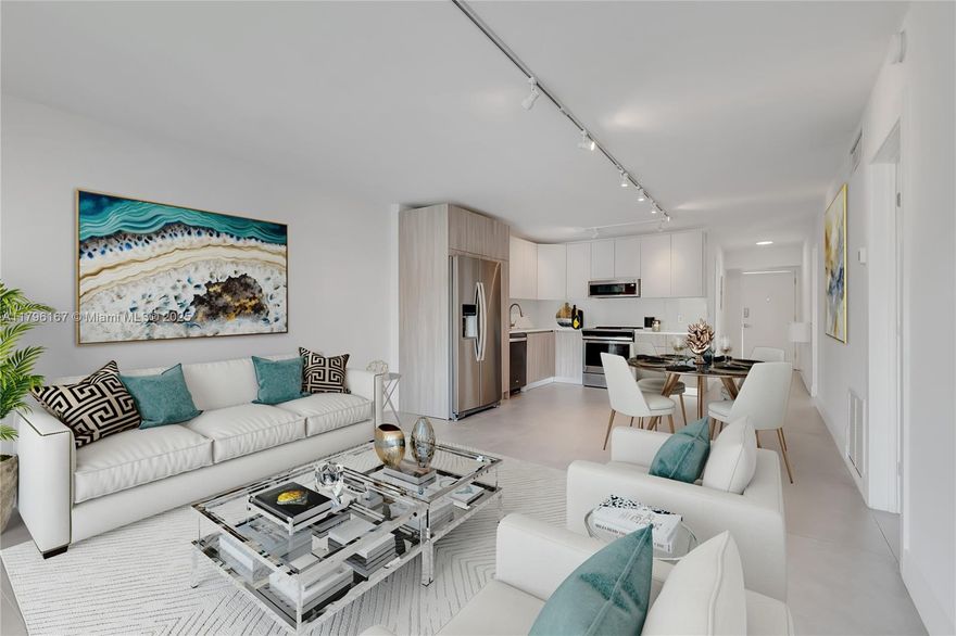 Enjoy living steps from the sand from this beautiful, recently renovated 3/2 apartment. A 3 bedroom home at this price is RARELY available in Key Biscayne. Conveniently located just a half a block from the beach! All three bedrooms have custom built-in closets and both bathrooms are ultra modern. The kitchen features top-of-the-line appliances with high-end finishes and soft-close cabinetry, and the unit is equipped with hurricane impact windows.  Tiled throughout with a lovely balcony for relaxing and soaking up Key Biscayne's tranquility. Less than a 5 minute walk to the grocery store, shops, restaurants, and close to Crandon Park. Please note that there is no laundry in the unit (it is across the hall). Owner will pay any spec. assessments off at closing.