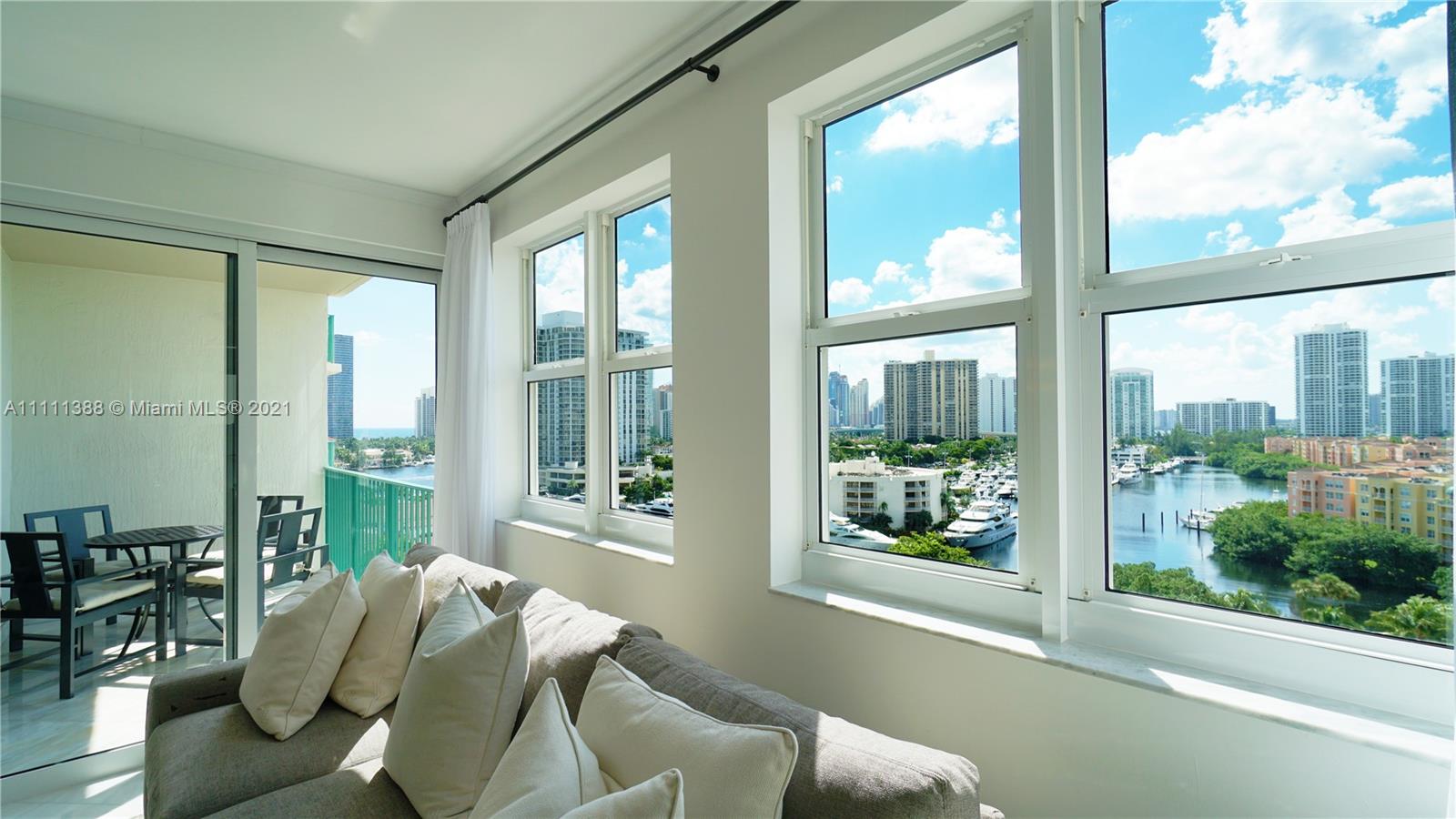 Rarely luxurious condo fully furnished ($30,000) and very well decorated (Pottery Barn). Located in the highly desired community Turnberry Village and one of South Florida's premier locations. Views of the Intracoastal and Ocean. Marble floors throughout, granite countertops, new white painted cabinets, new custom laundry sliding doors, window treatments, built-in walk-in closets. Resort style community offers: Pool, concierge & valet, BBQ area, playground, party room, management office on site, guard at the gate and Internet and basic cable included in HOA. Centrally located in the heart of Aventura, the city of excellence! Walking distance from Aventura mall. Minutes from the beach, delicious restaurants, houses of worship, parks and excellent public and private schools.