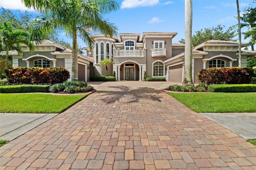 Spectacular Living at a new Price!Step into timeless sophistication in this exquisite Mediterranean estate with 6 en-suite bedrooms,2.5-baths+office, located in the prestigious gated enclave of Stonebrook Estates. Boasting over 6,400 SqFt of impeccably designed interior space, blending classic architecture with modern luxury. Freshly painted exterior, all-impact windows inside except bay window breakfast area.Interior features marble and wood flooring, soaring ceilings, custom architectural details throughout. This beautiful home has a built-in wet bar, lavish gourmet kitchen, spacious cooking island, and walk-in pantry. Private backyard and a generous lot offers the ultimate in resort-style living, featuring lush landscaping, pool & heated spa, a fully equipped outdoor kitchen Exceptional