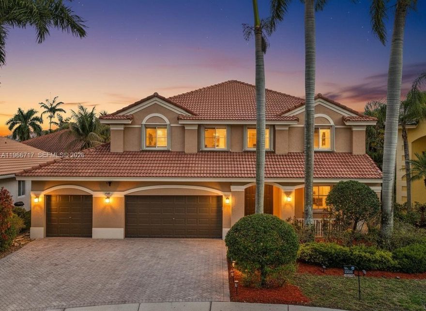 Welcome to this exceptional pool residence on a private cul-de-sac in the highly sought-after gated community of Savanna in Weston. Offering 3,700+/- SqFt of living space, this expansive home features 6 bedrooms + office and 5 bathrooms. The bright and open main level is filled with natural light and includes a full bathroom, a spacious bedroom currently used as an entertainment room, and a large office that can easily function as a seventh bedroom, media room, or more. The oversized primary suite offers a large sitting area and large his-and-hers walk-in closets. The backyard offers a beautifully designed outdoor living space featuring a large covered patio, a heated pool and spa, ideal for enjoying South Florida living year-round. The yard provides exceptional privacy with a fully fenced lot and a lush 9-foot privacy hedge, while the in-ground landscape lighting highlights the palms and tropical landscaping in both the front and back yard. Located just moments from Savanna’s renowned resort-style clubhouse, residents enjoy access to an incredible array of amenities, including a café, BBQ areas, playground, heated lap pool, expansive resort-style pool, children’s pool, waterslide, sundecks, mini golf, sports courts, fitness classes, and more. Perfectly positioned near Weston’s A+ rated schools, parks, dining, and with easy access to I-75. Don't miss out on this opportunity and schedule your private showing today.