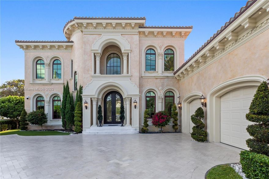 Exquisite, elegant, and sophisticated custom-made new home. Rarely has Miami Beach offered such a level of ornamentation and crisp details. Very bright with high ceilings, (12ft and 28ft), secured with 25 surveillance cameras and control panels, this home is the pinnacle of luxury and privacy. Opulent wall panels and millwork fabricated on site. Each ceiling is backlit with recessed LED lights. 8' interior doors, 24'' white marble tiles. Impeccably maintained design present throughout the home, leading to a manicured backyard with a large pool, spa, 4 submerged bar stools, and a BBQ area. Two-car garage with 28' ceilings allowing for extra lifts. Expansive center Cristall Quartz kitchen- island backlit with LED lights and 32' disappearing TV. See attachment for more details.