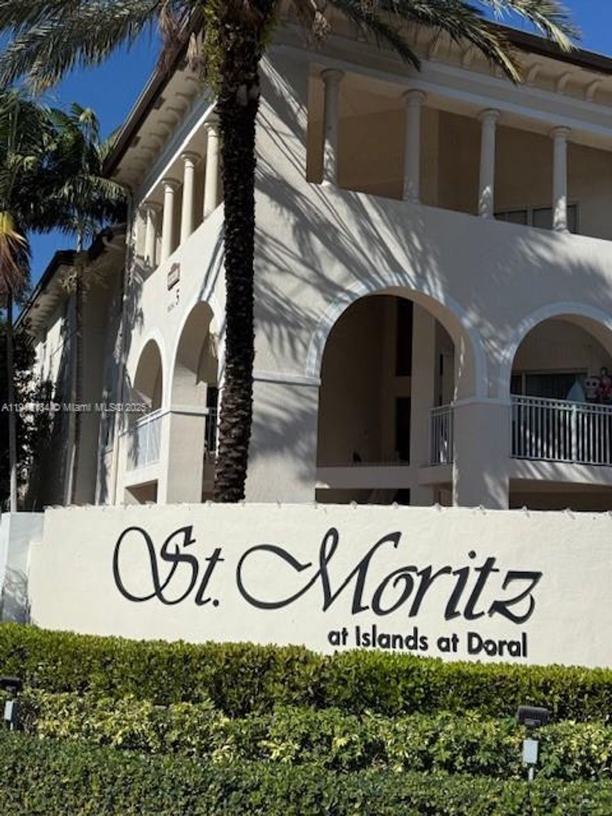 Wonderful for investors and local buyers. Great unit 3 Bedrooms and 2 1/2 bathrooms, kitchen with granite counter top and stainless steel appliances, nice family and dinner area. Parking space assigned and guest parking's spaces available. This beautiful opportunity is located at nice community St Moritz at Doral, easy access and near good schools, commercial area, urgent care, pharmacy and more. Please come to see....