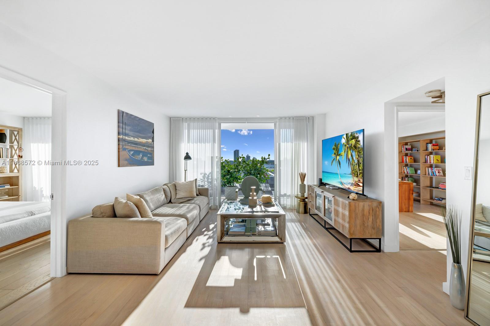 Beautifully furnished, 2-bed 2-bath unit with an ideal split floor plan and a large terrace overlooking Sunset Harbour. Experience Miami Beach in this hottest urban neighborhood with local residential vibes, great restaurants, coffee shops, boutiques, gyms, and a new waterfront park with incredible sunset and Miami’s skyline views! Unit features wood floors, living room/dining area, open kitchen with breakfast bar, primary bedroom with en-suite bath, 2 walk-in closets and 1 storage closet, and second bedroom/office with a walk-in closet and full bath. 1 assigned parking on 3rd floor. Sunset Harbour South is a bayfront condo with west-facing amenities: heated pool, jacuzzi, gym, conference room, sauna.