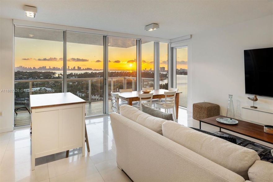 One of Miami Beach’s best-kept secrets! Experience breathtaking water, sunset, and skyline views from this stunning condo within Eden House, a luxury boutique building steps from the beach. Residence 1207 is highly sought after for its bright, modern design and expansive views. It includes two spacious balconies with access from each bedroom, an open-concept layout, and floor-to-ceiling windows overlooking Biscayne Bay and the mansions on Allison Island. The views from this residence are mesmerizing and must be experienced. Eden House is a full-service building with waterfront cabanas, a state-of-the-art gym, a sauna, a jacuzzi, and a heated pool. Eden House is centrally located to world-class dining, shopping, and entertainment just minutes away in Bal Harbour, South Beach, and beyond.