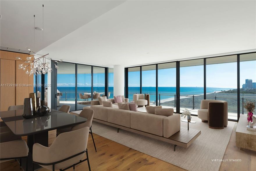 Residence 902 at Eighty Seven Park showcases Renzo Piano’s architectural brilliance, blending luxury with nature. This 3-bedroom, 3.5-bathroom home spans 2,467 SF+/- of interiors and 1,715 SF+/- of wraparound terrace space. Floor-to-ceiling windows frame unobstructed views of the Atlantic Ocean, North Beach Oceanside Park, and the Miami skyline. The custom kitchen features Italian cabinetry, stone countertops, and Wolf and Sub-Zero appliances. Outdoor living is elevated with a private summer kitchen for al fresco dining. Located in Miami Beach’s most coveted area, this residence offers direct beach access, privacy, and world-class amenities, including oceanfront pools, a spa, and a fitness center.