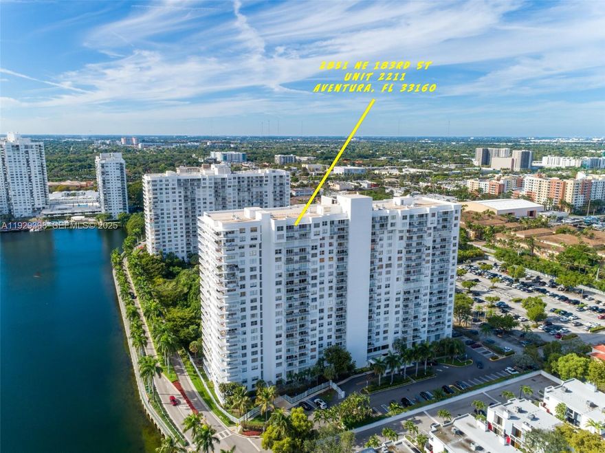 Penthouse at Admirals Port East, 2132 sq ft, 12' ceiling, 2 bedrooms, 2 1/2 baths, two units combined (line 11 & 15), two A/C units, two assigned parking spaces; one covered (# 160) and other outside next to building entrance (# 536). Storage. Breathtaking East views of the Intracoastal, Bay, Maule Lake and Ocean. Property has a gorgeous view and big potential to be personalized. The building has two swimming pools, sauna, tennis courts, gym, basketball courts, BBQ area & business center.
Close to supermarket, shops, restaurants and Aventura Mall.