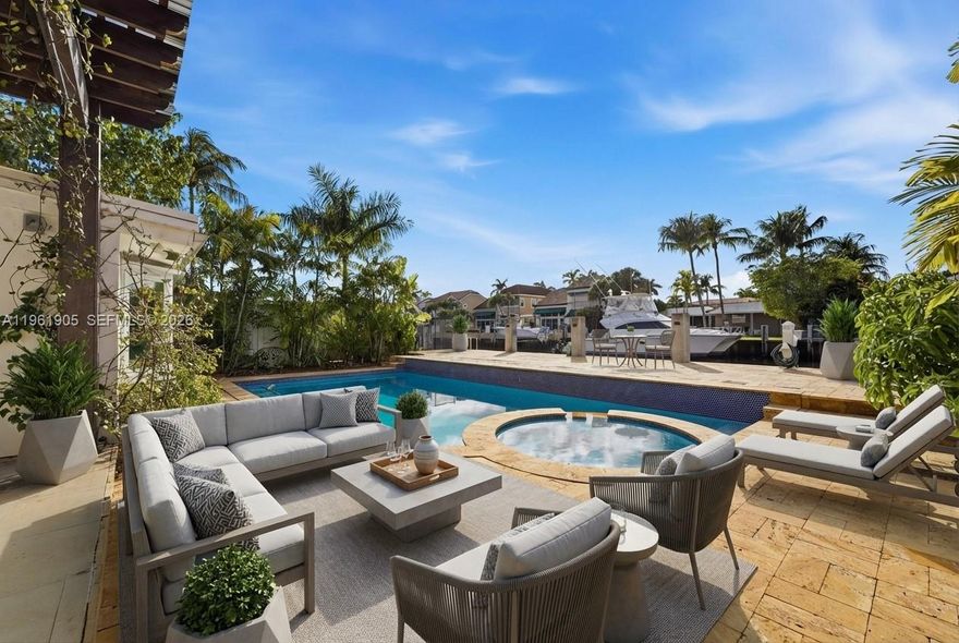 Beautifully situated waterfront residence with 50 Foot Boat Dock in highly desirable East Fort Lauderdale with no fixed bridges and direct ocean access. This well-maintained 2 Bedroom + Den/office home features a heated pool and jacuzzi, mature fruit trees, and an open, airy layout ideal for relaxed coastal living. Enjoy seamless indoor-outdoor entertaining and tranquil water views in a prime location close to beaches, dining, shopping, and major roadways. No HOA.