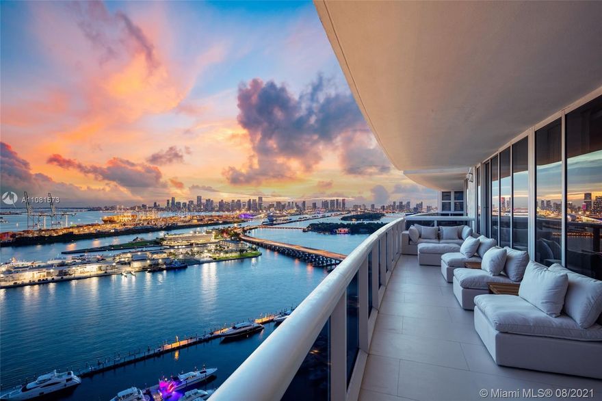 This 2,974 SF home in the sky is what Miami living is all about. Located in the exclusive Murano Grande, one of South of Fifth’s most coveted buildings, there is no doubt you will enjoy the ultimate in luxury living in this stunning contemporary unit. A private elevator foyer opens to a beautiful flow-through floorplan offering breathtaking views from floor to ceiling windows of the ocean, Fisher Island, Downtown Miami & Biscayne Bay. Features: Luxurious custom finishes, Legrand lighting system, automatic curtains, 2 expansive balconies, wet bar w/ hidden built-in storage, gourmet kitchen, Sub Zero fridge, wine cooler & Miele appliances. With balcony access and stunning views from every room the principal bedroom offers large his/hers walk-in closets, tub & a large rainfall shower.