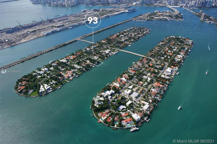 93 Palm Ave is the best deal for a large waterfront lot on Miami Beach!! Build your dream waterfront mansion on this incredible 30,000-sf lot with 100-ft of pristine waterfrontage located on exclusive Palm Island. Renderings are for a proposed 8bed/9bath, 10,215-SF modern mansion designed by Kobi Karp. The existing tropically landscaped home/property consists of 3 separate structures: main house, guest house and pool house. Palm Island is guard-gated Island, ideally situated on Miami Beach and Biscayne Bay minutes to the best of the Miami side and South Beach.