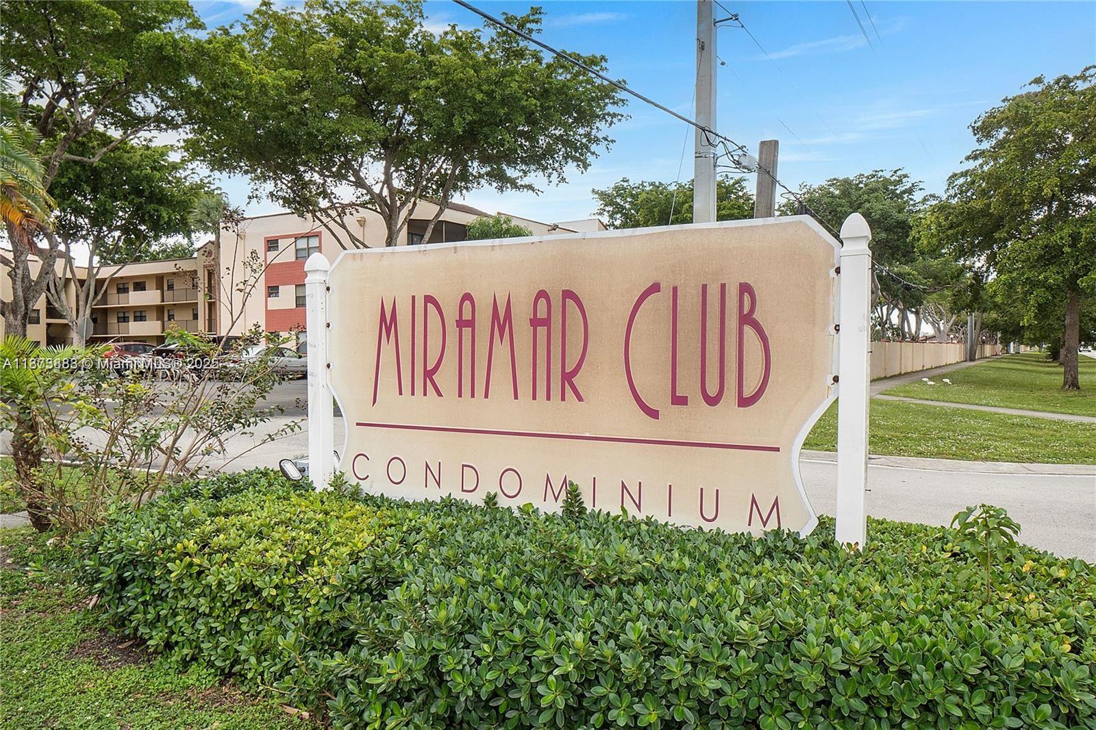 Two bedroom, two bathroom first floor unit in a quiet well maintained community and a prime location in Miramar. Enjoy the water view from the large screened in patio. No need to go to the laundry mat. Washer and dryer inside the unit! Updated bathrooms, tile floors throughout. Great unit for investor or someone looking to call this place home.