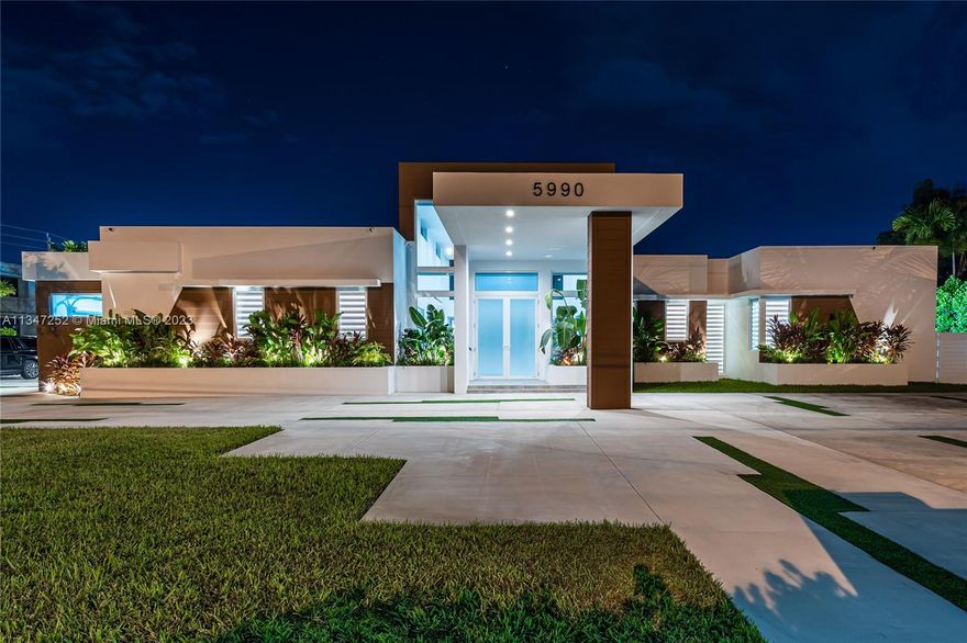 A spectacular gated concrete bunker estate sitting on just under a 1 acre corner lot. This 6 bed 6 bath home is a custom build completed in the end of 2021 with a total actual area of 6,142 sq ft. A double door entrance guides you through the foyer style dining and living area with breathtaking backyard views. Italian style kitchen features a fully equipped array of Miele appliances. Master suite includes his/hers walk-in closets and direct backyard views. The master bathroom boasts a spa-like tub/shower, dual vanity, and an enclosed water closet. The resort- style oversized pool backyard includes a fully equipped outdoor kitchen and plenty of lounging area perfect for any entertainment. Fully automated and smart home and security system is controlled remotely by the users mobile device.